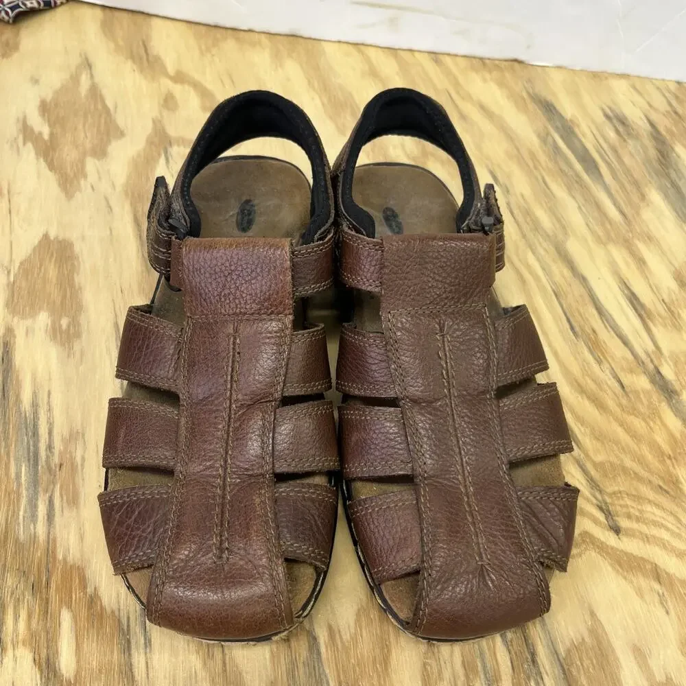 Dr Scholls Camden Mens Brown Leather Fisherman Sandals Size 9 Memory Foam